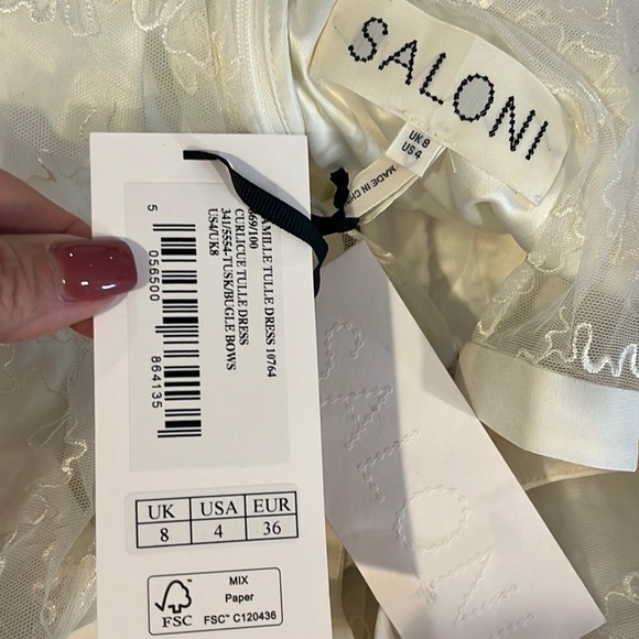 Saloni Tulle bugle bows dress in tusk US4/UK8 NWT - Picture 5 of 6